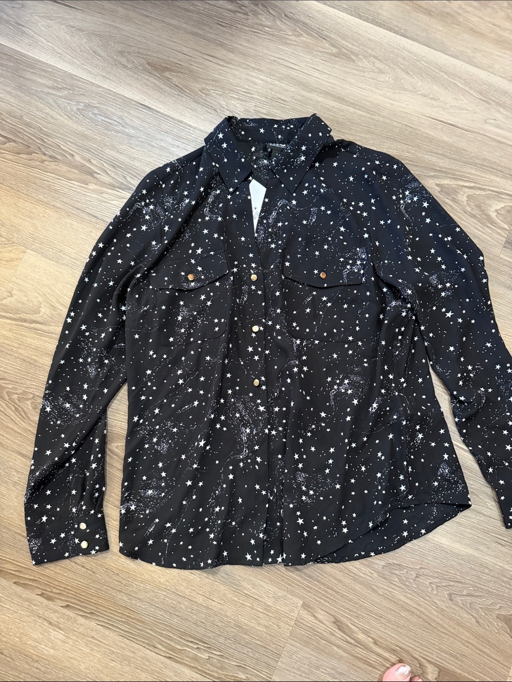 Black Star-Print Button Front Women’s Shirt INC New with Tags